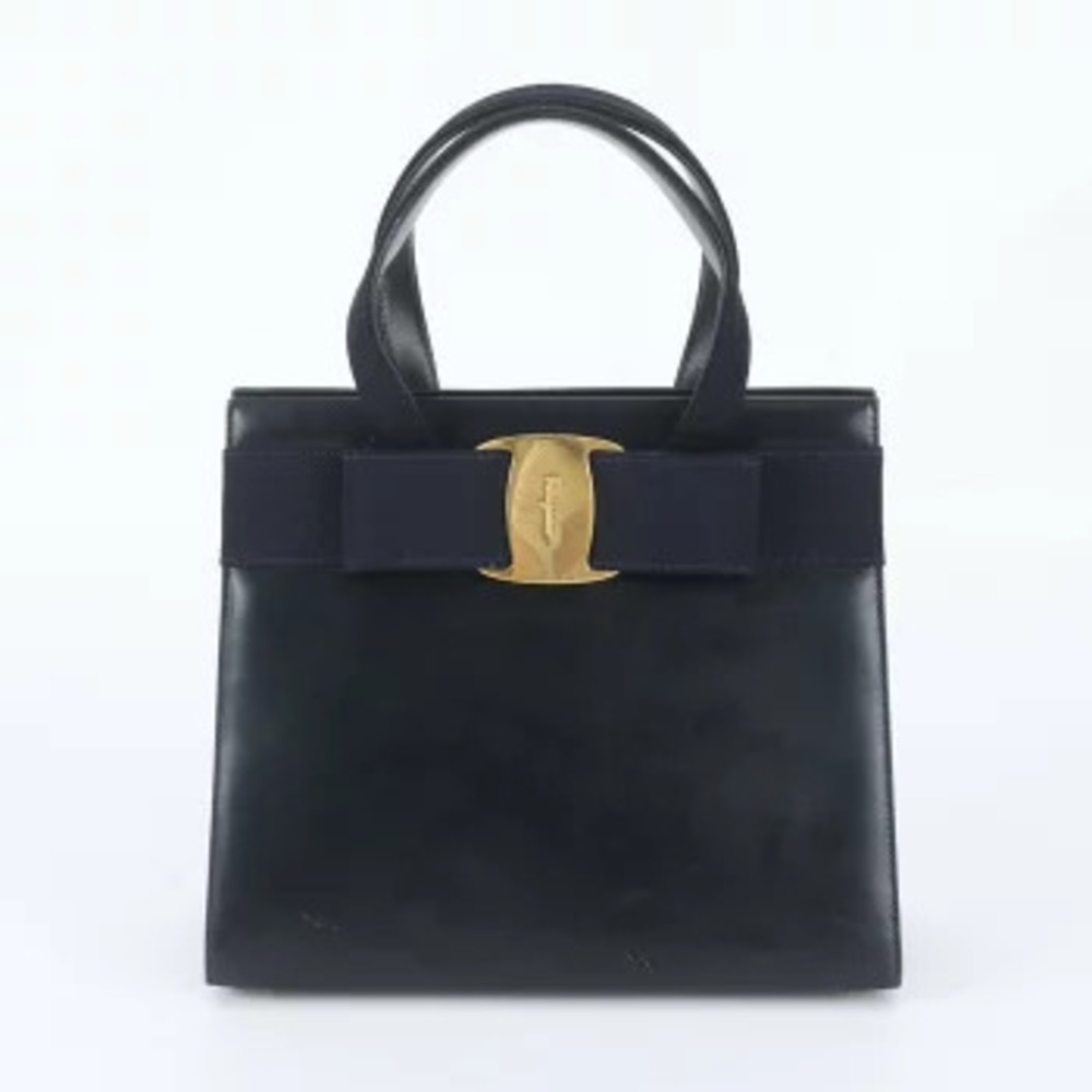 Salvatore Ferragamo Vara Ribbon Leather Navy Shoulder Bag Blue